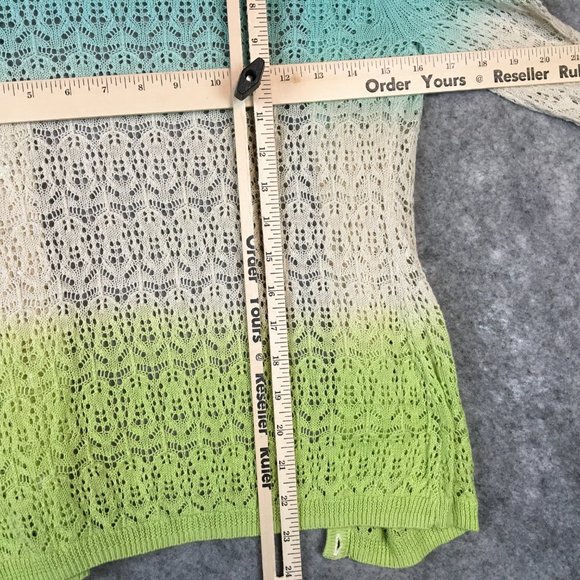 Cynthia Rowley Sweater S Cardigan Dip Dye Cotton Blend Blue Green Open Knit - Picture 10 of 12